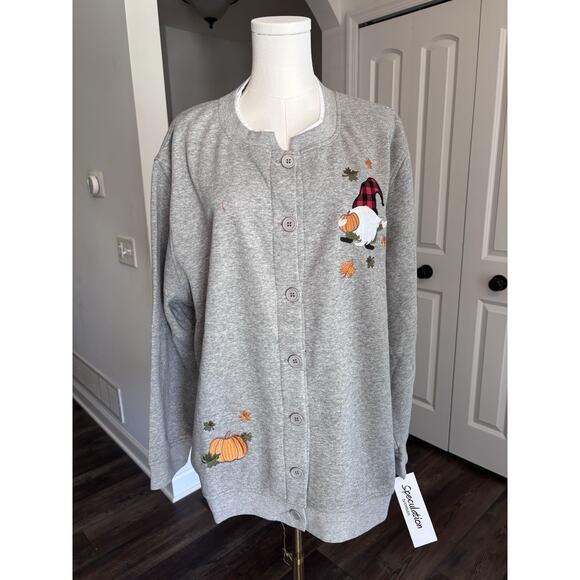 90s Grandma Sweatshirt Womens 3X Embroidered Fall Gnome Pumpkin Cardigan Sweater - Picture 6 of 7